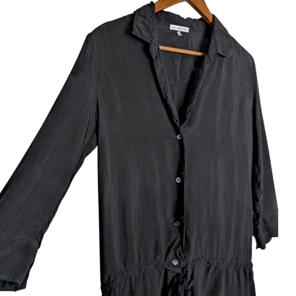 James Perse Crupo Button Front Shirt Dress Medium Black Drawstring Casual